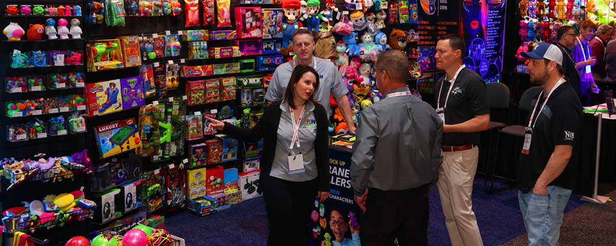 Attendees at a bulk vending booth